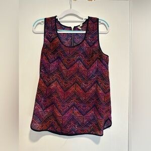 Japna Sleeveless Women Sz: L Chiffon Zigzag  Colorful Tank Blouse Top. Zip Back.
